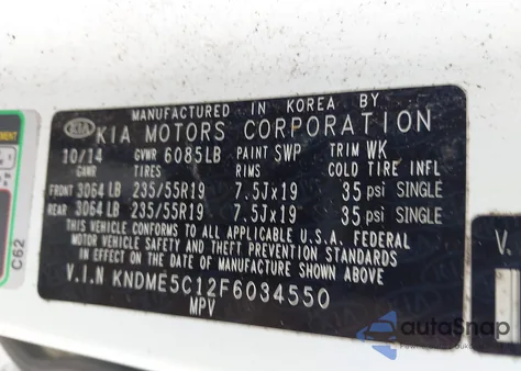 2015 Kia Sedona Sx Luxury from USA, damaged, VIN KNDME5C12F6034550